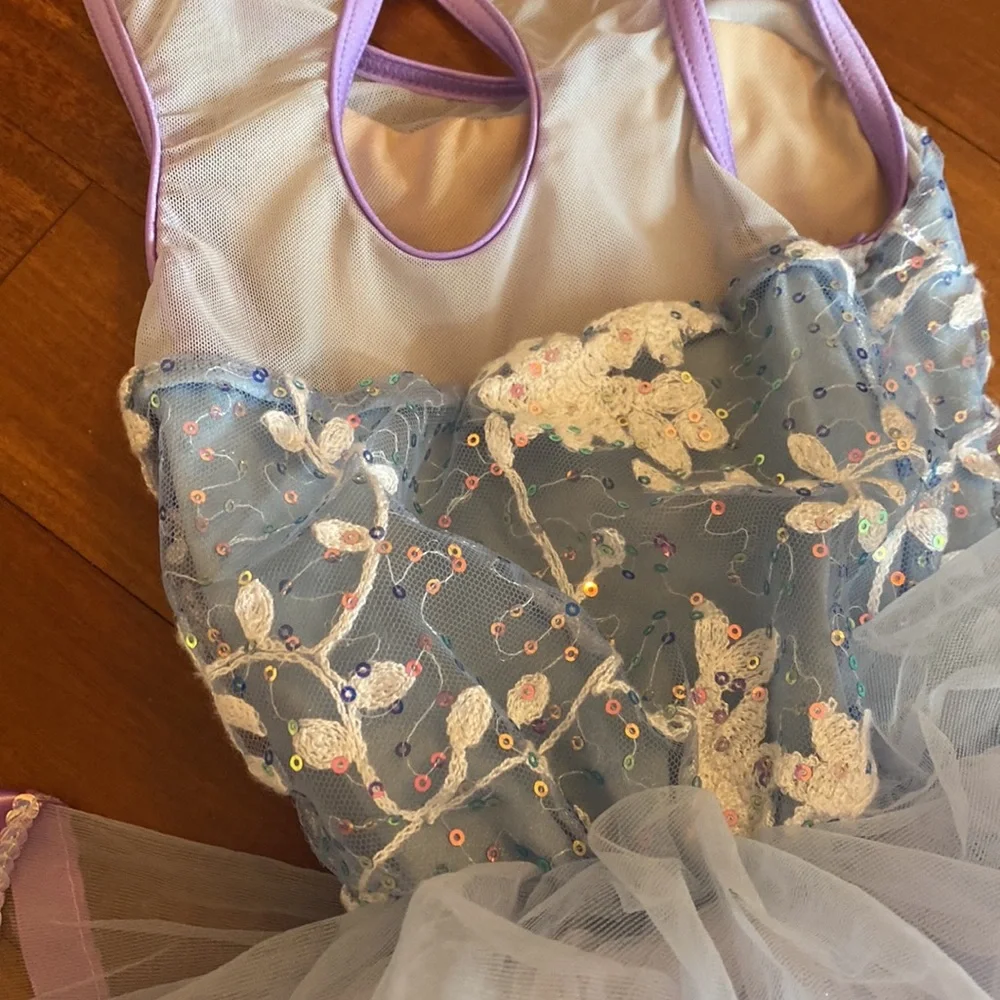 Girls Weissman EUC Blue & Purple Ballerina Costume w/Purple Hairbow - Sz XSC